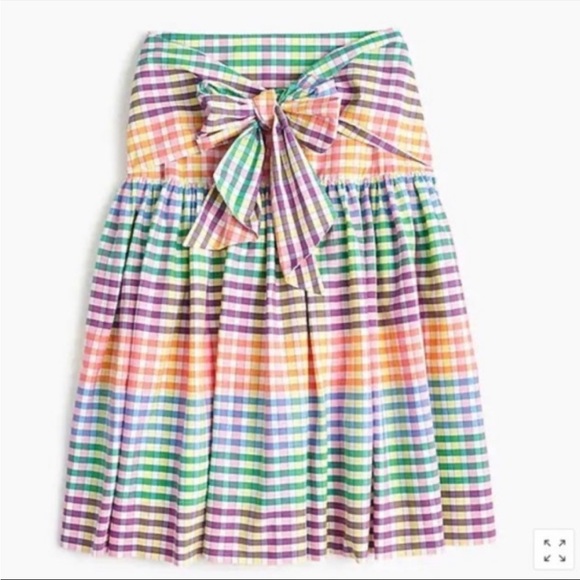 Pre Owned J. Crew Tie Bow Front Skirt in Rainbow Gingham Sz 0 - Picture 4 of 9
